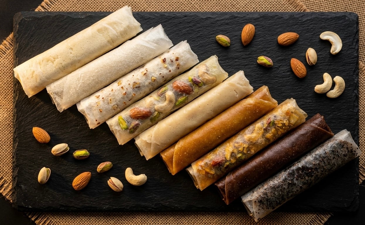 Assorted Pootharekulu pack of 10 varieties including chocolate bellam kova dry fruit and classic sugar from Atreyapuram Andhra Pradesh
